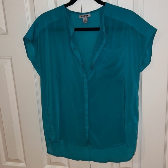 Dkny  teal sheer Loose fit silky sleeveless blouse Sz XS - Picture 3 of 12